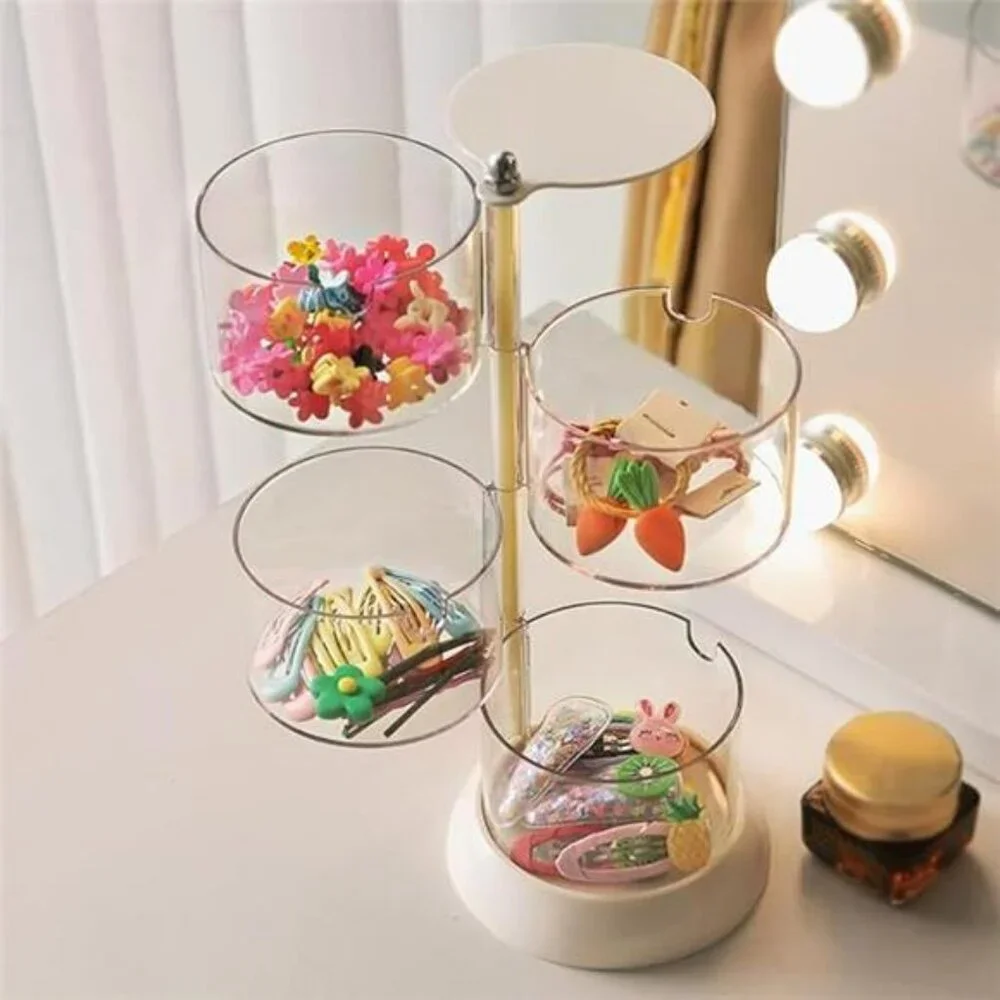 Clear Rotating Jewelry Organizer 4 Layer Acrylic Box for Rings Earrings Necklace